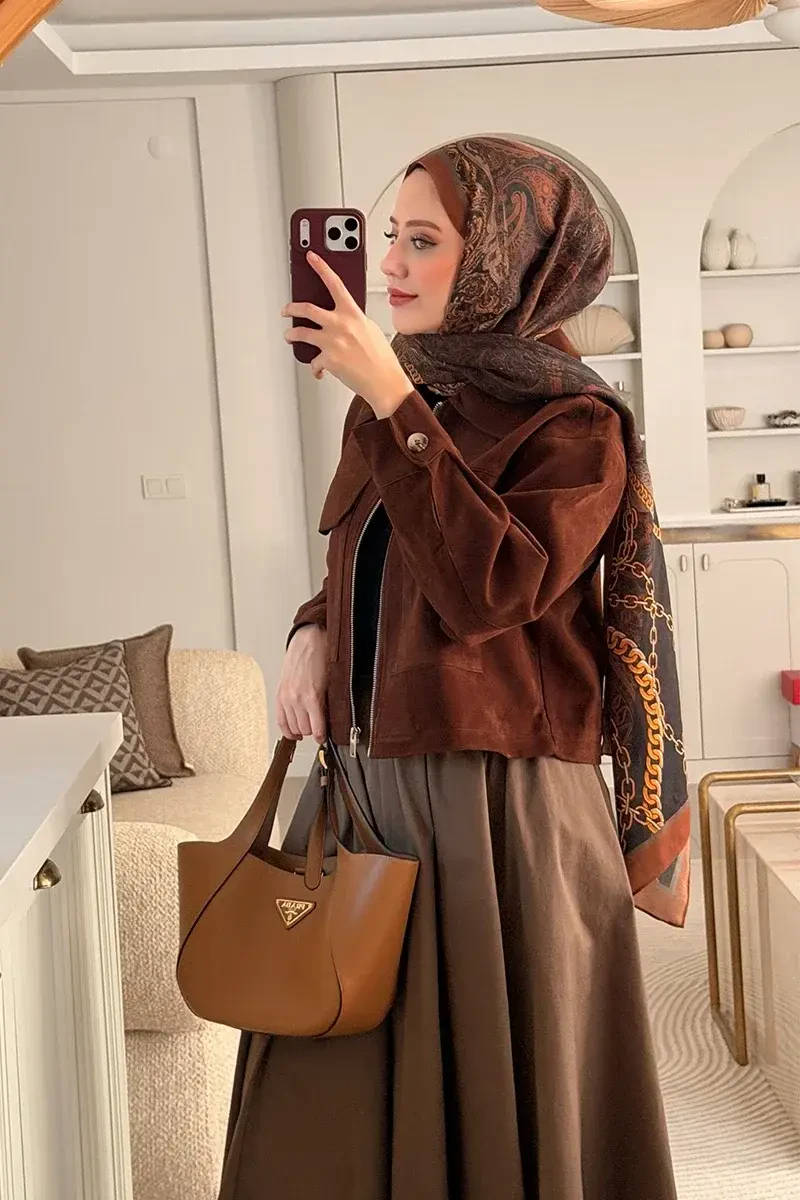 Pamuk İpek Rogue Şal - Kiremit - 1