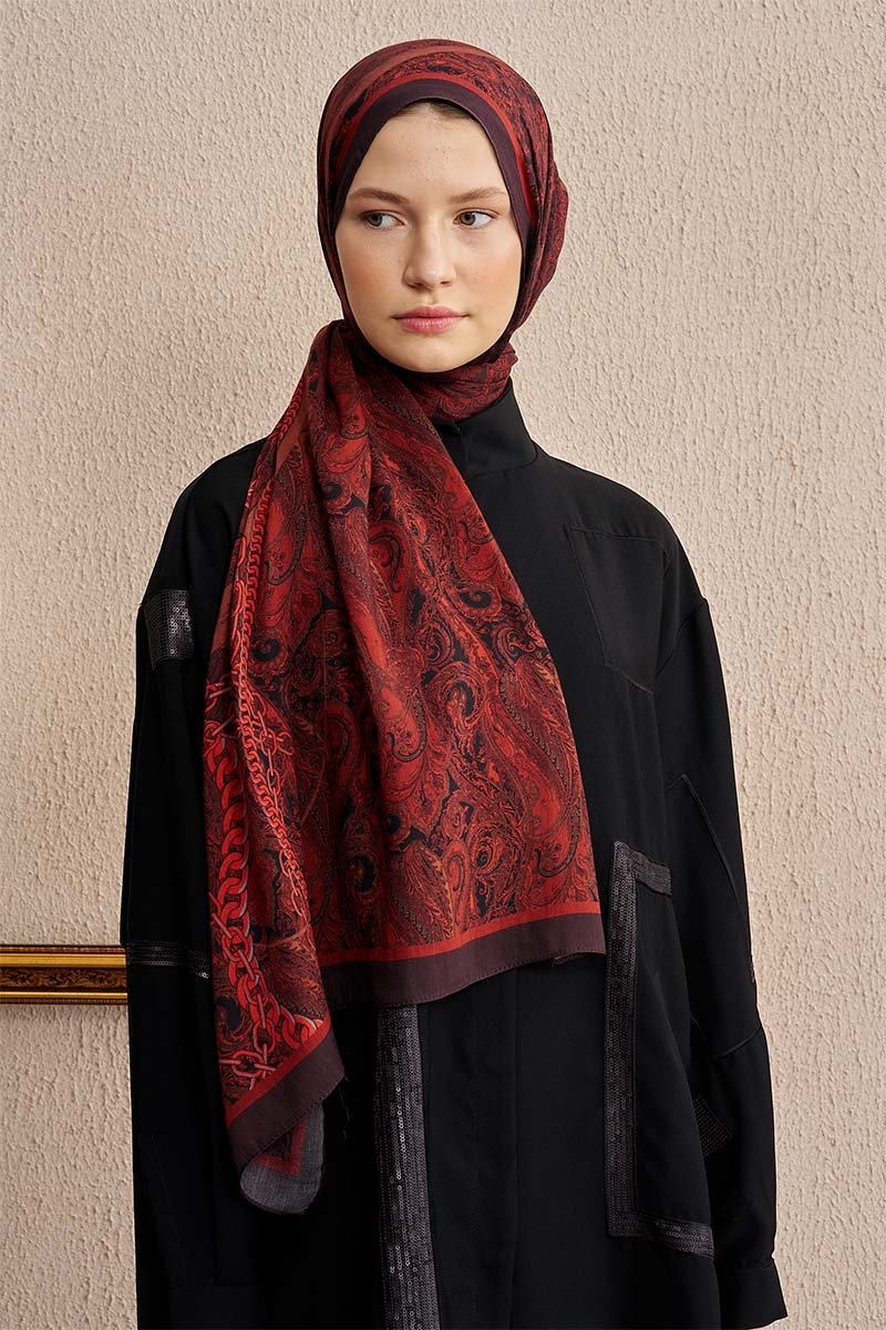 Pamuk İpek Rogue Şal - Kırmızı - 1