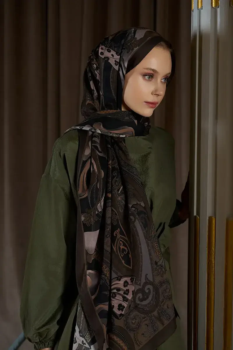 Pamuk İpek Floş Vespera Şal - Haki - ED SCARF