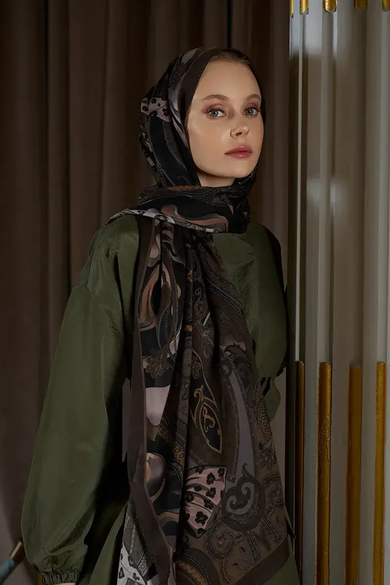 Pamuk İpek Floş Vespera Şal - Haki - ED SCARF