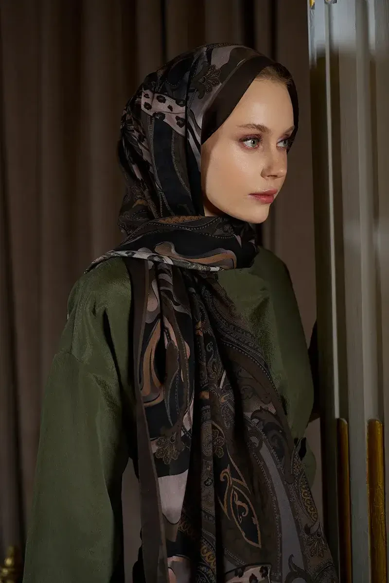 Pamuk İpek Floş Vespera Şal - Haki - ED SCARF