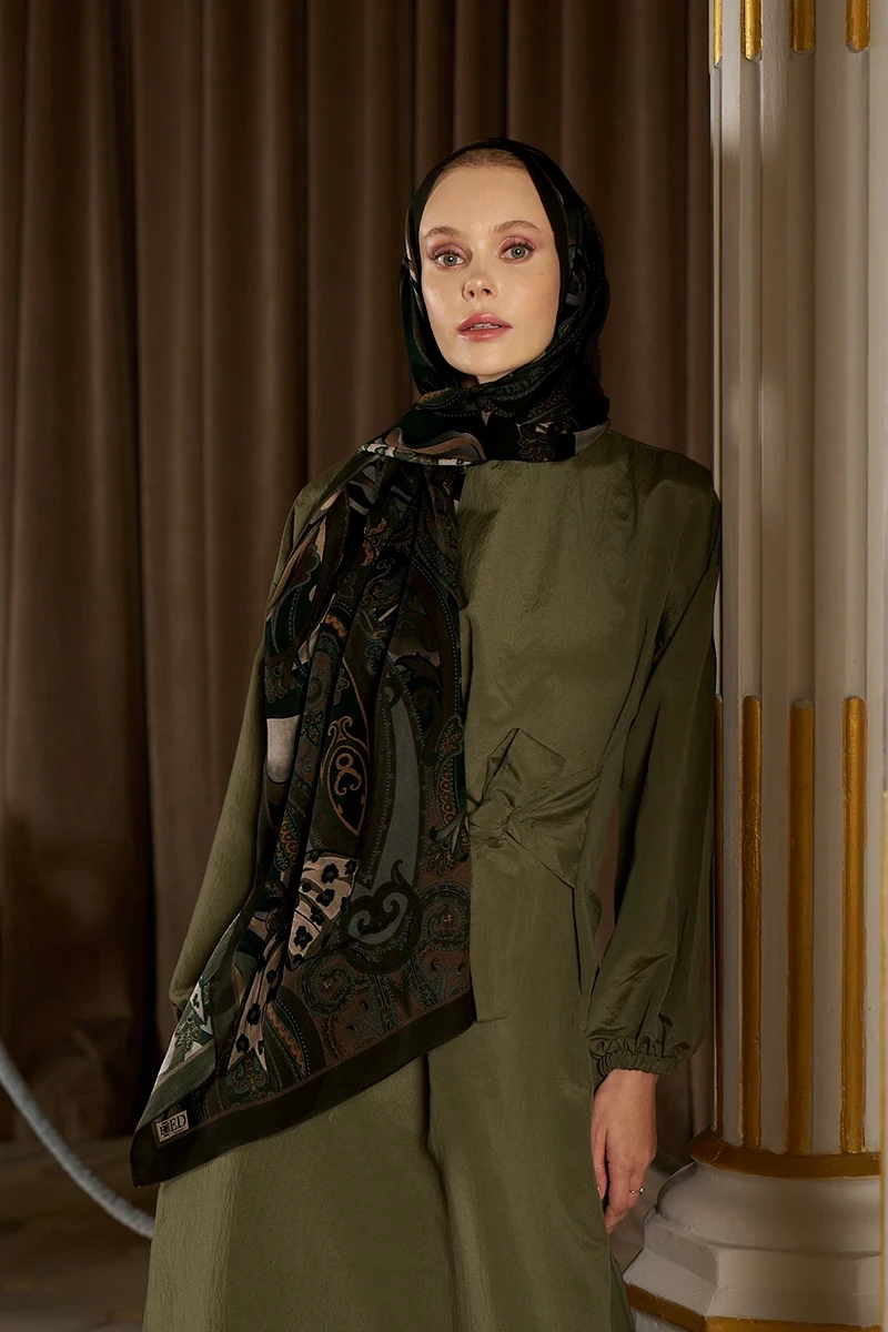 Pamuk İpek Floş Vespera Şal - Kahverengi - ED Scarf