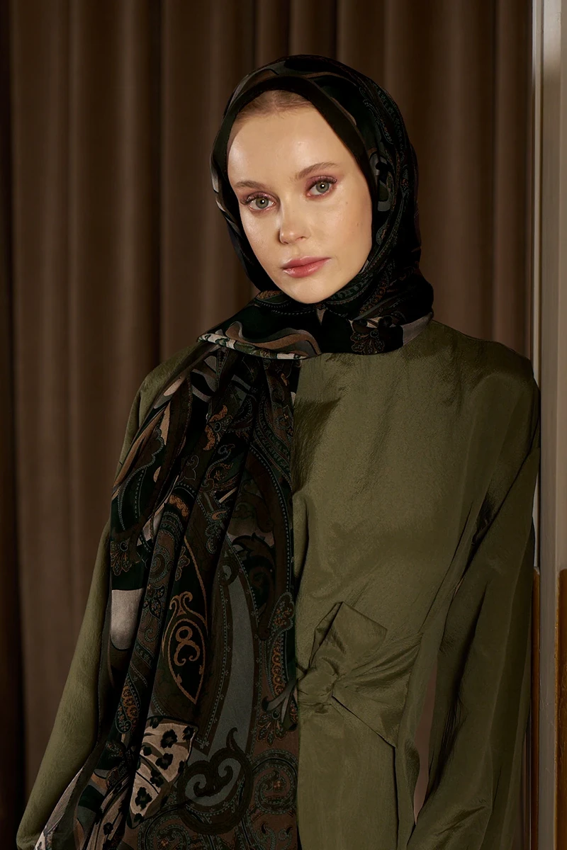 Pamuk İpek Floş Vespera Şal - Kahverengi - ED Scarf