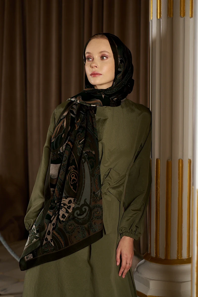 Pamuk İpek Floş Vespera Şal - Kahverengi - ED Scarf