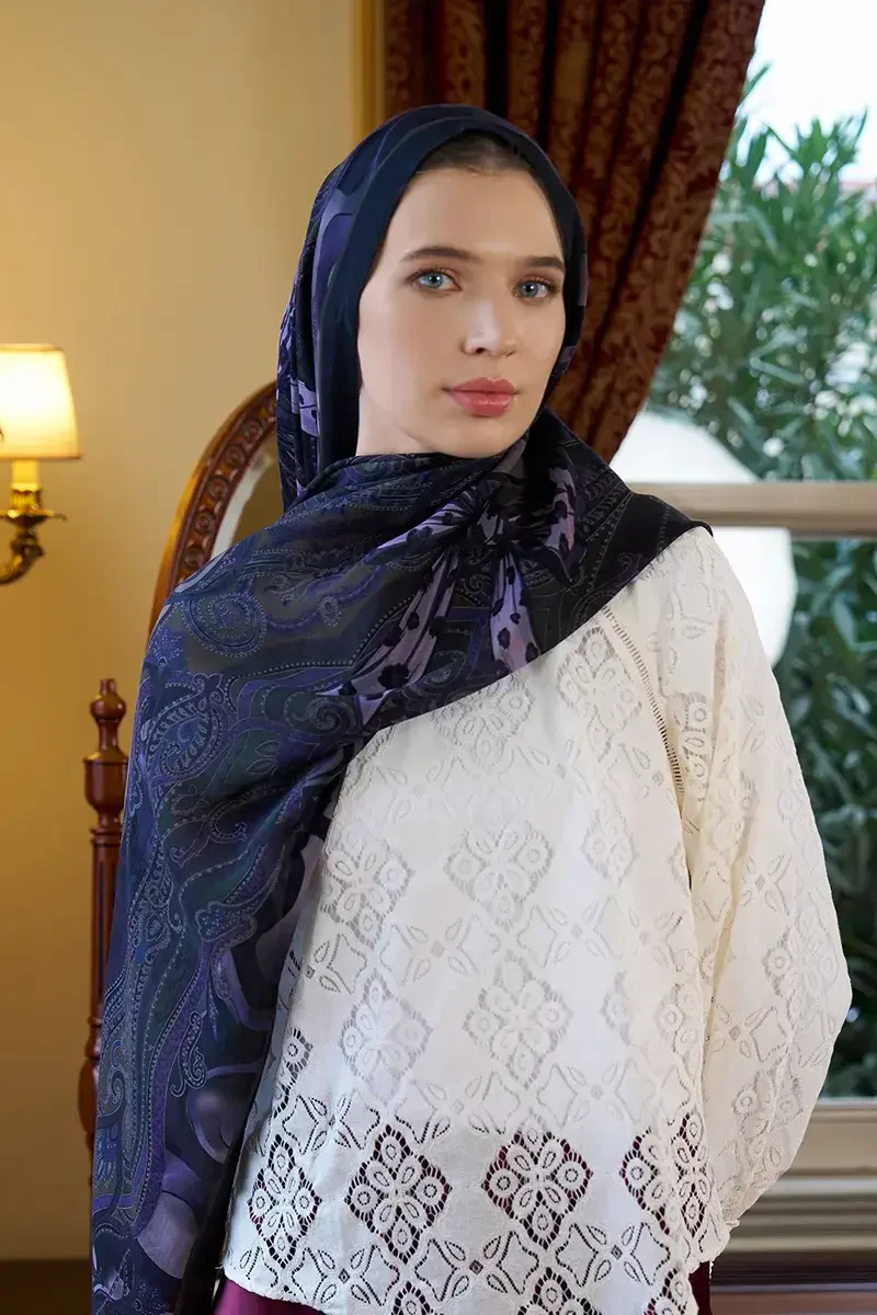 Pamuk İpek Floş Vespera Şal - Mor - ED SCARF