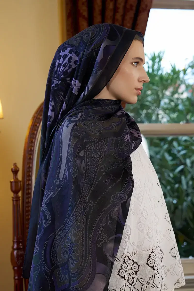 Pamuk İpek Floş Vespera Şal - Mor - ED SCARF