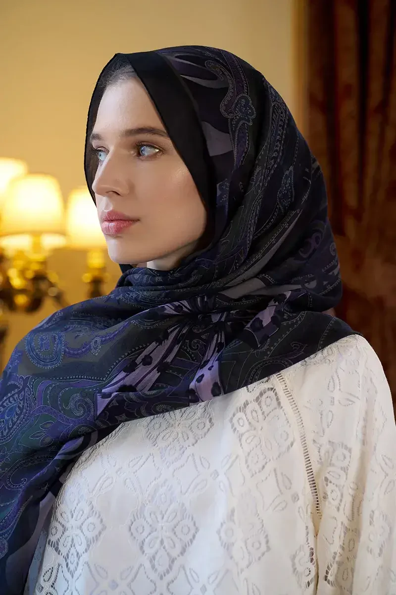 Pamuk İpek Floş Vespera Şal - Mor - ED SCARF
