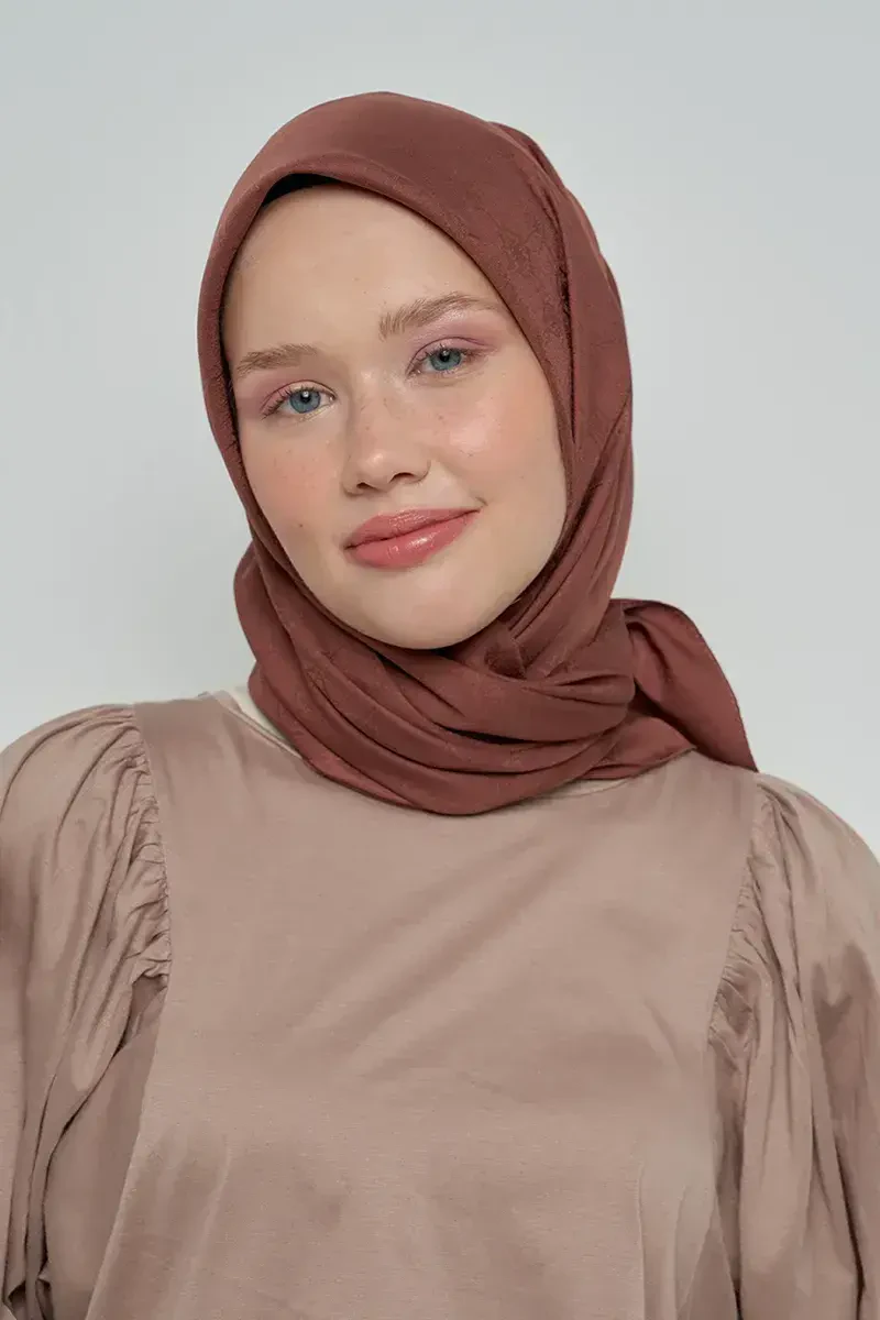 Pamuklu Eşarp Monogram Desen - Kahverengi - ED Scarf