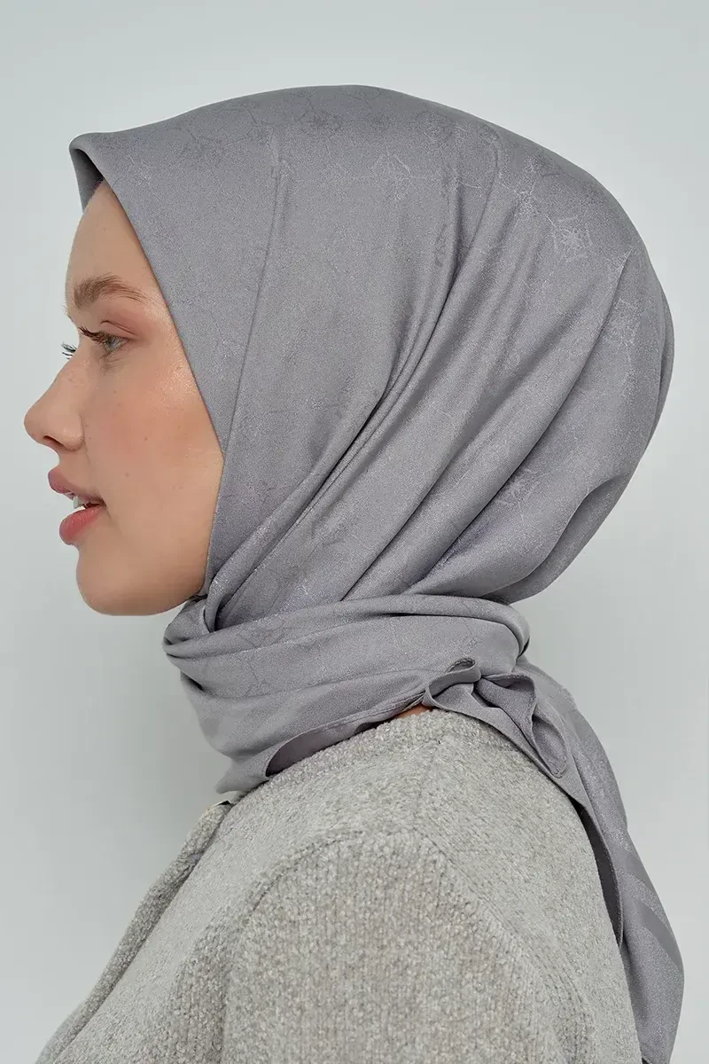 Pamuklu Eşarp Monogram Desen - Koyu Gri - ED Scarf
