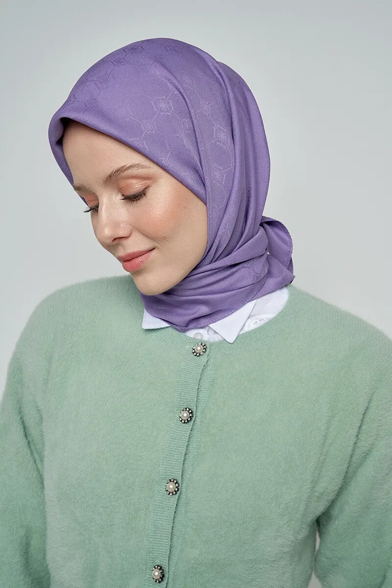 Pamuklu Eşarp Monogram Desen - Mor - ED Scarf