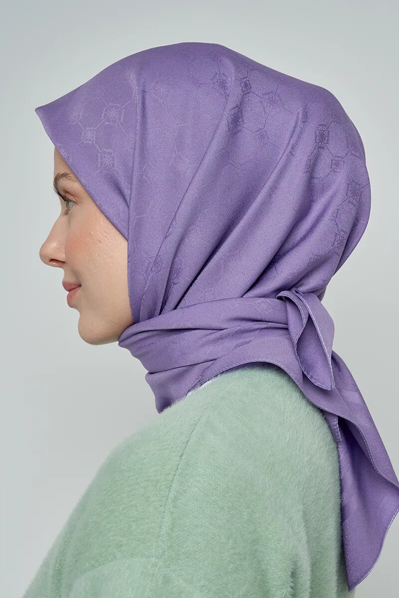 Pamuklu Eşarp Monogram Desen - Mor - ED Scarf
