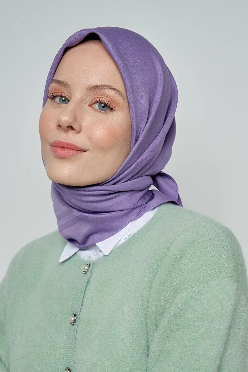 Pamuklu Eşarp Monogram Desen - Mor - ED Scarf