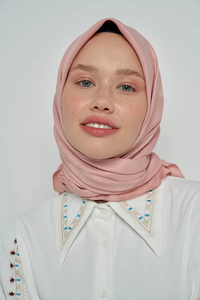 Pamuklu Eşarp Monogram Desen - Pembe - ED Scarf