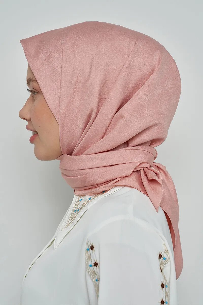 Pamuklu Eşarp Monogram Desen - Pembe - 3