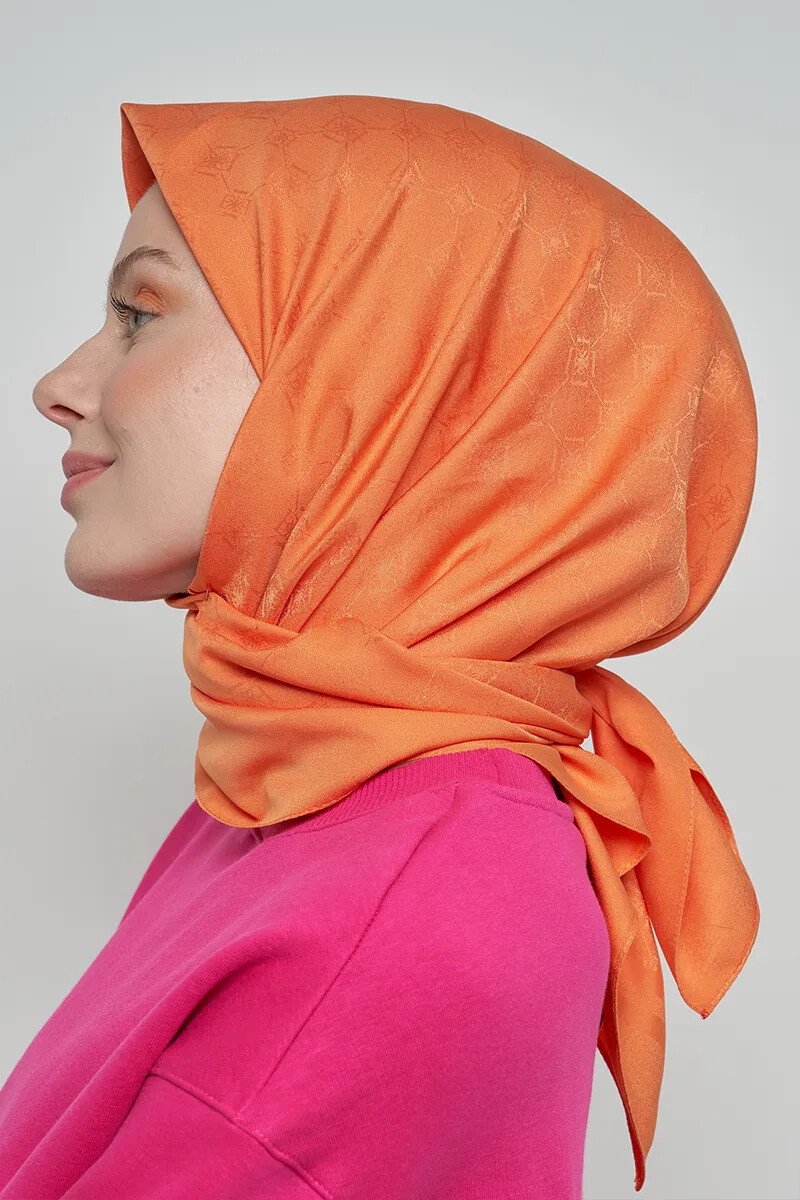 Pamuklu Eşarp Monogram Desen - Şeftali - ED Scarf