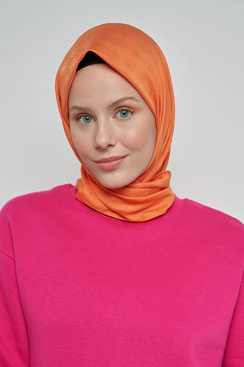 Pamuklu Eşarp Monogram Desen - Şeftali - ED Scarf