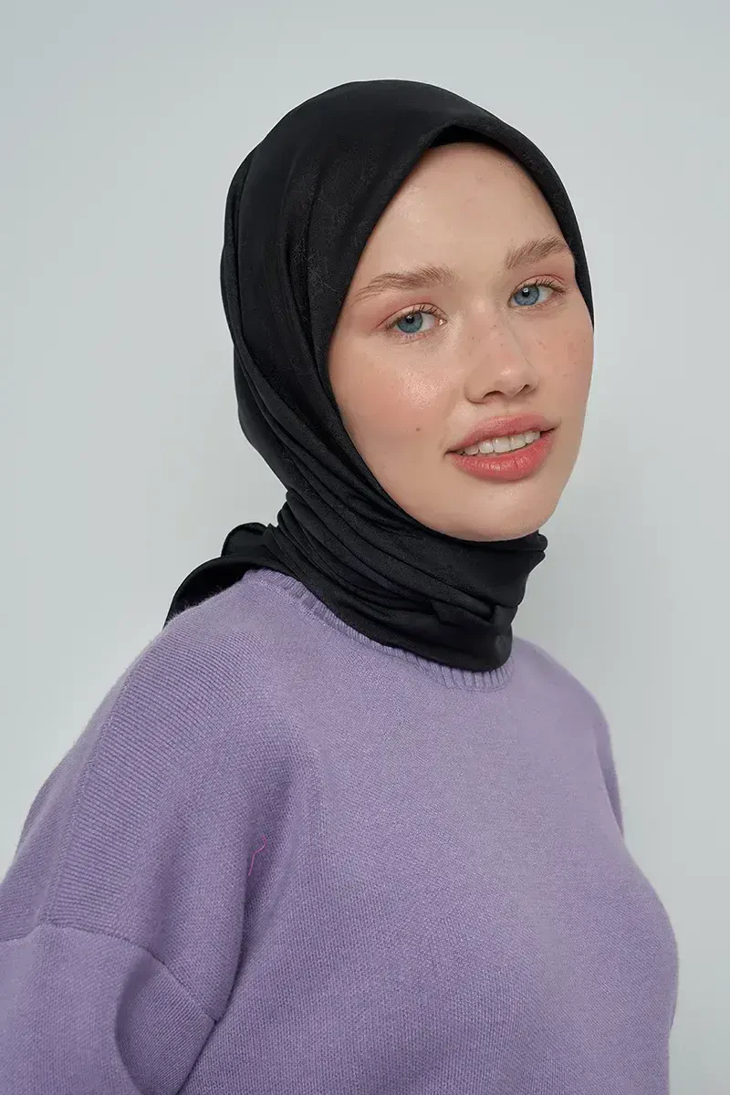 Pamuklu Eşarp Monogram Desen - Siyah - ED Scarf