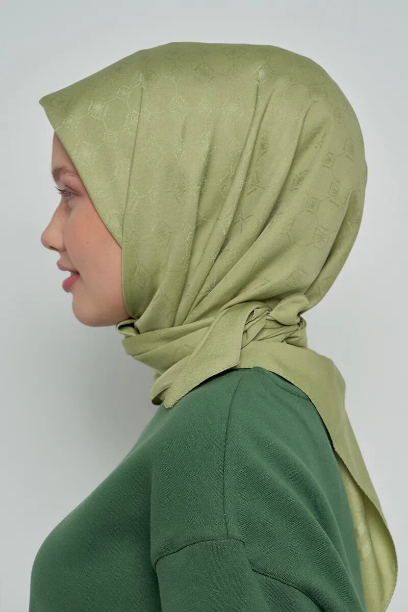 Pamuklu Eşarp Monogram Desen - Yeşil - ED Scarf