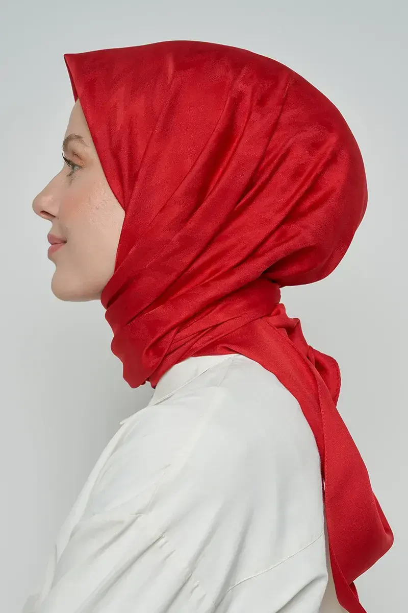 Pamuklu Eşarp Zikzak Desen - Kırmızı - 3