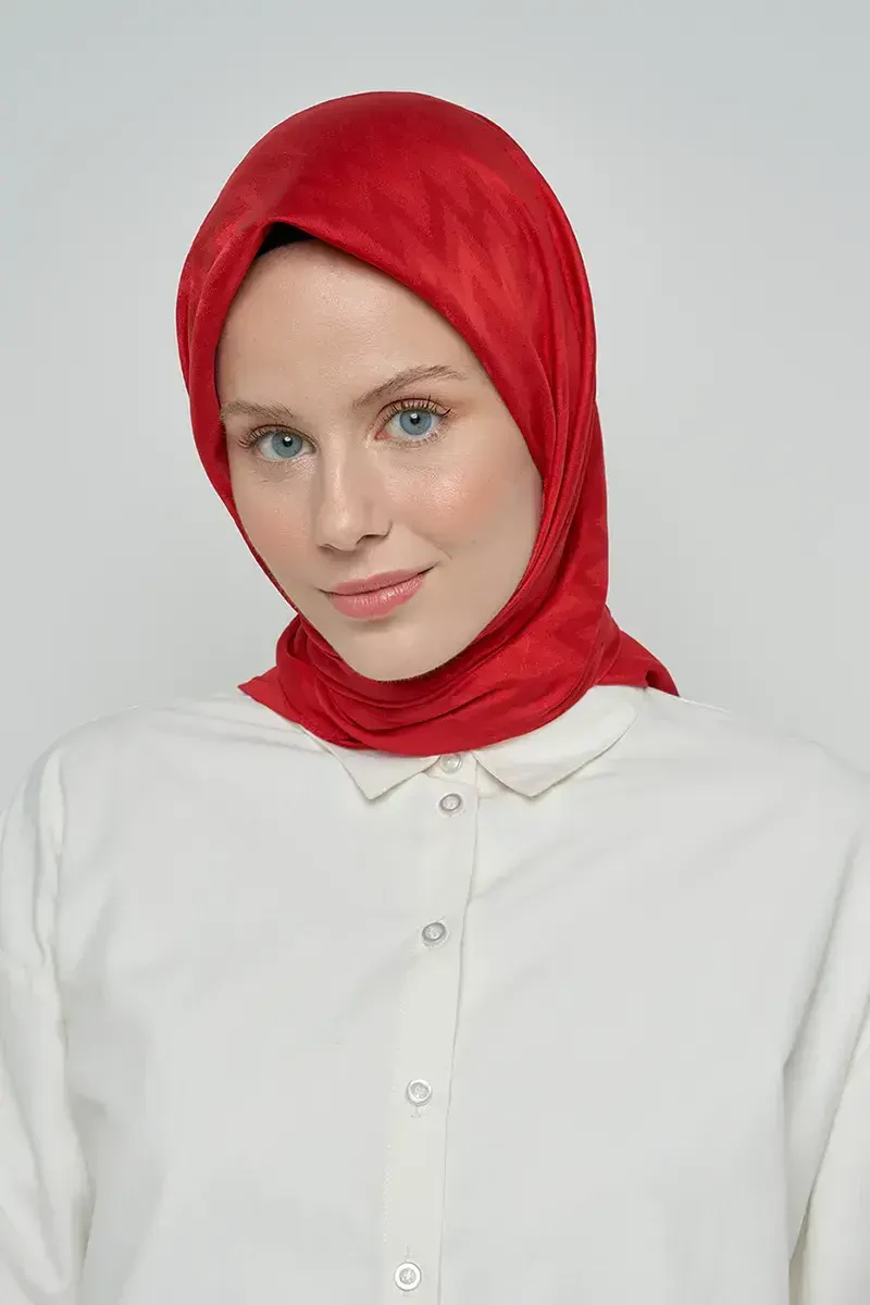 Pamuklu Eşarp Zikzak Desen - Kırmızı - ED SCARF