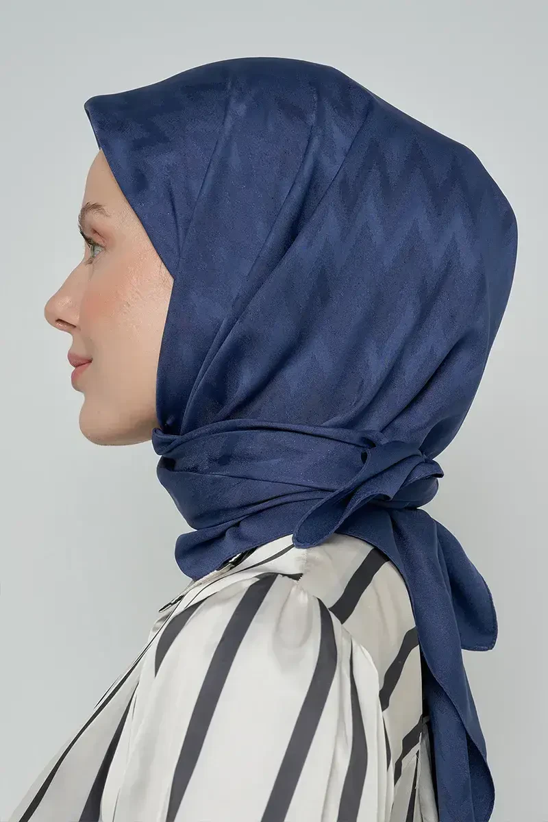 Pamuklu Eşarp Zikzak Desen - Lacivert - ED SCARF