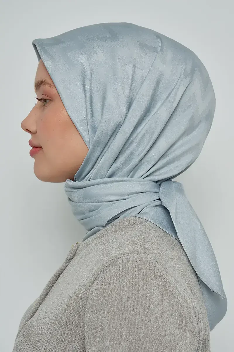 Pamuklu Eşarp Zikzak Desen - Mavi Gri - ED SCARF