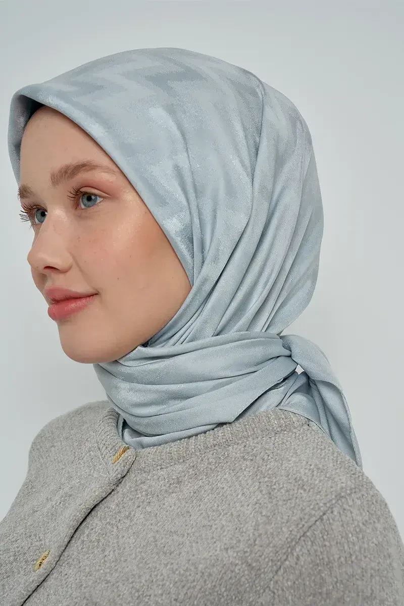 Pamuklu Eşarp Zikzak Desen - Mavi Gri - ED SCARF