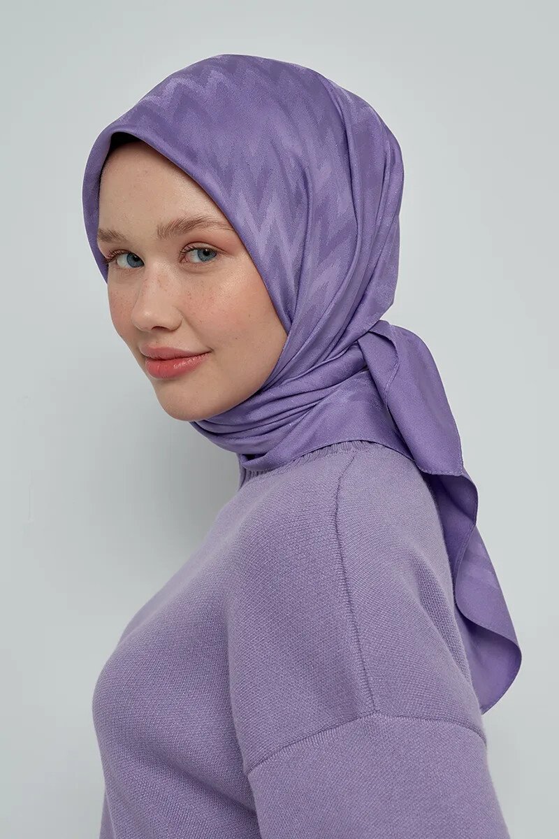Pamuklu Eşarp Zikzak Desen - Mor - ED SCARF