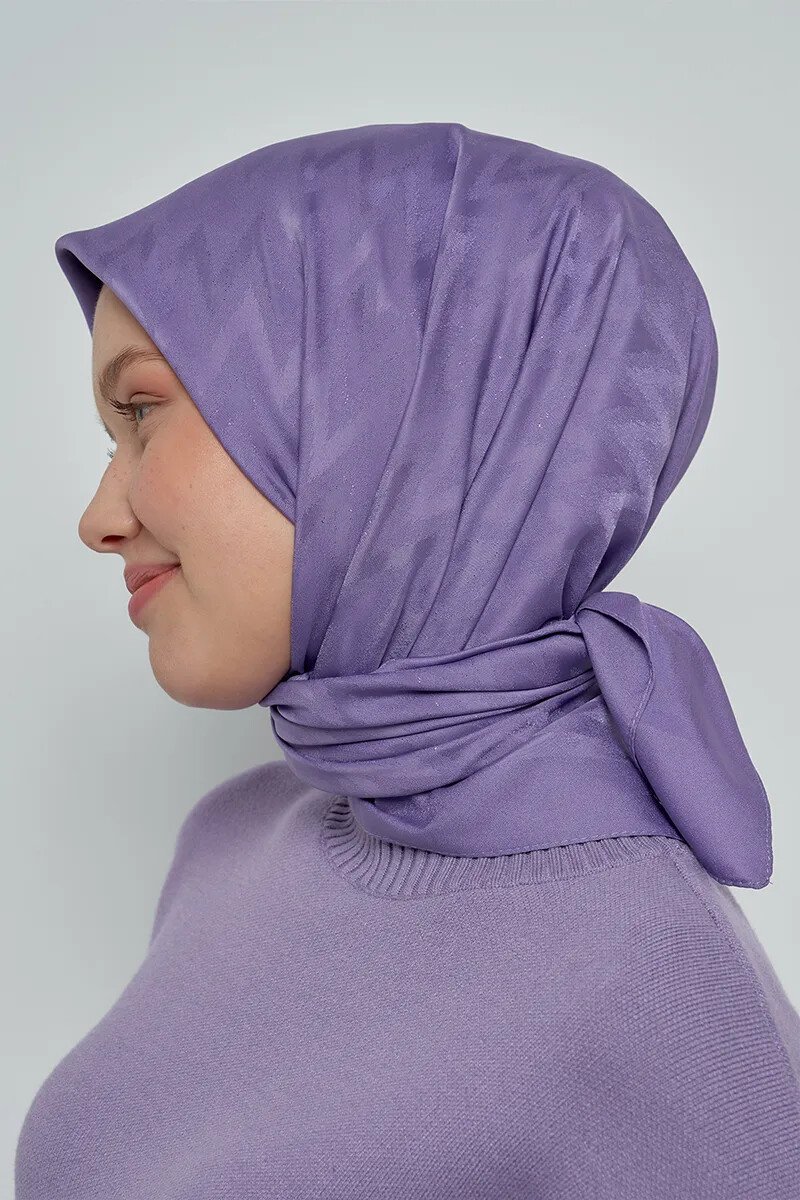 Pamuklu Eşarp Zikzak Desen - Mor - ED SCARF