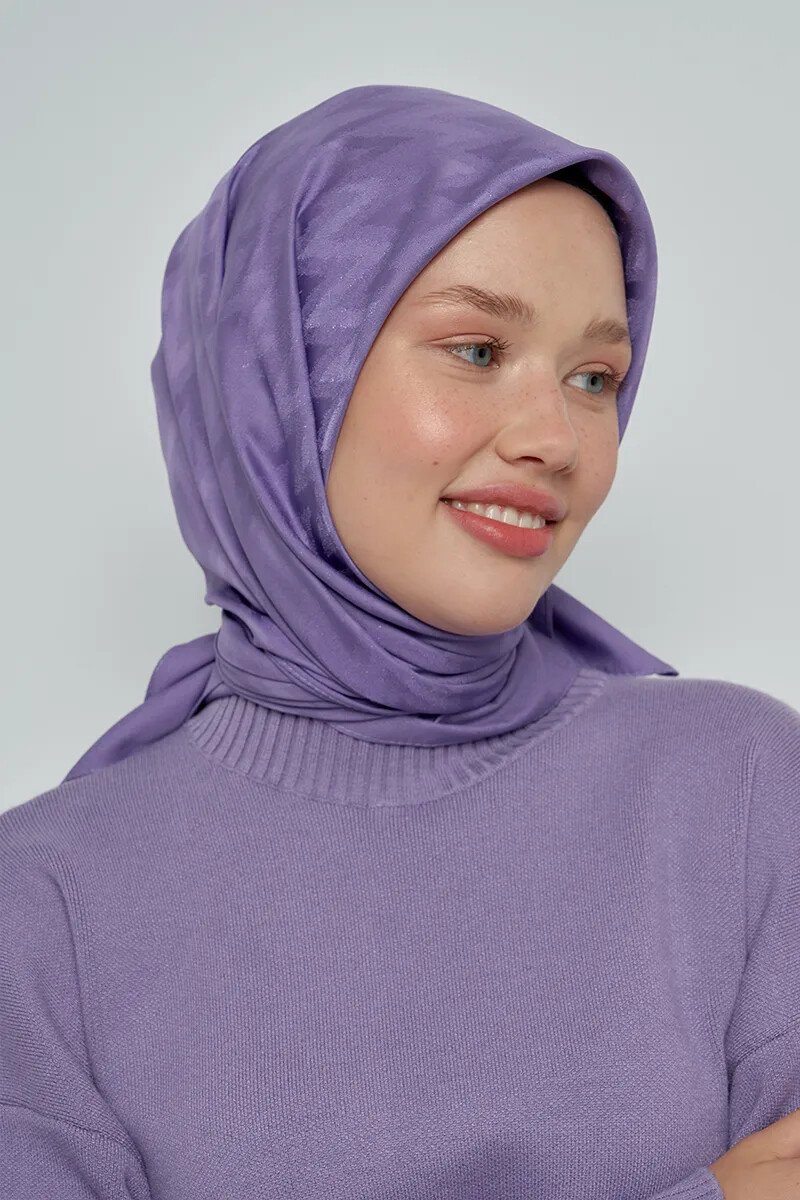 Pamuklu Eşarp Zikzak Desen - Mor - ED SCARF
