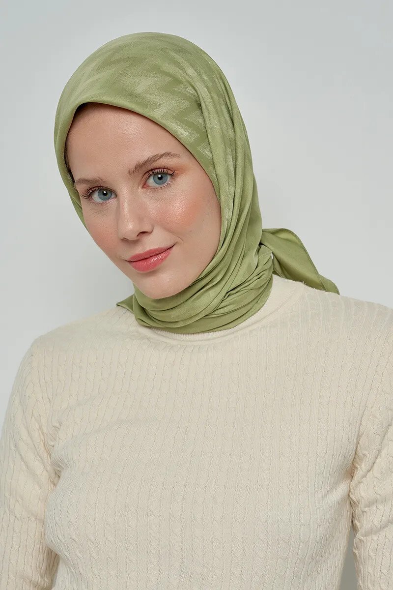 Pamuklu Eşarp Zikzak Desen - Yeşil - ED SCARF