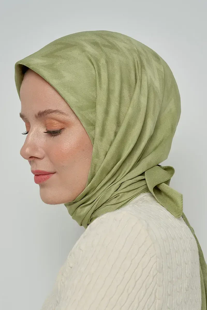 Pamuklu Eşarp Zikzak Desen - Yeşil - ED SCARF