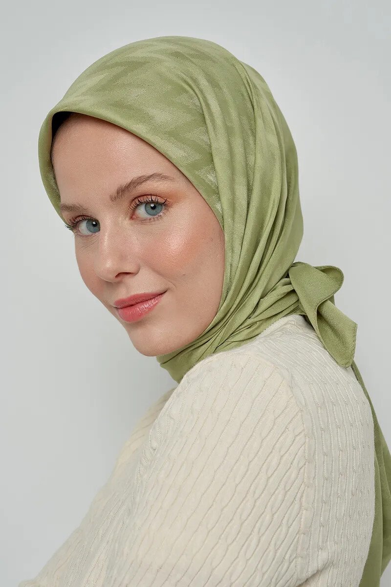 Pamuklu Eşarp Zikzak Desen - Yeşil - ED SCARF