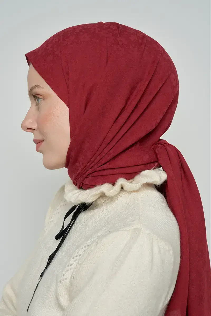 Pamuklu Şal Çiçek Desen - Bordo - ED Scarf