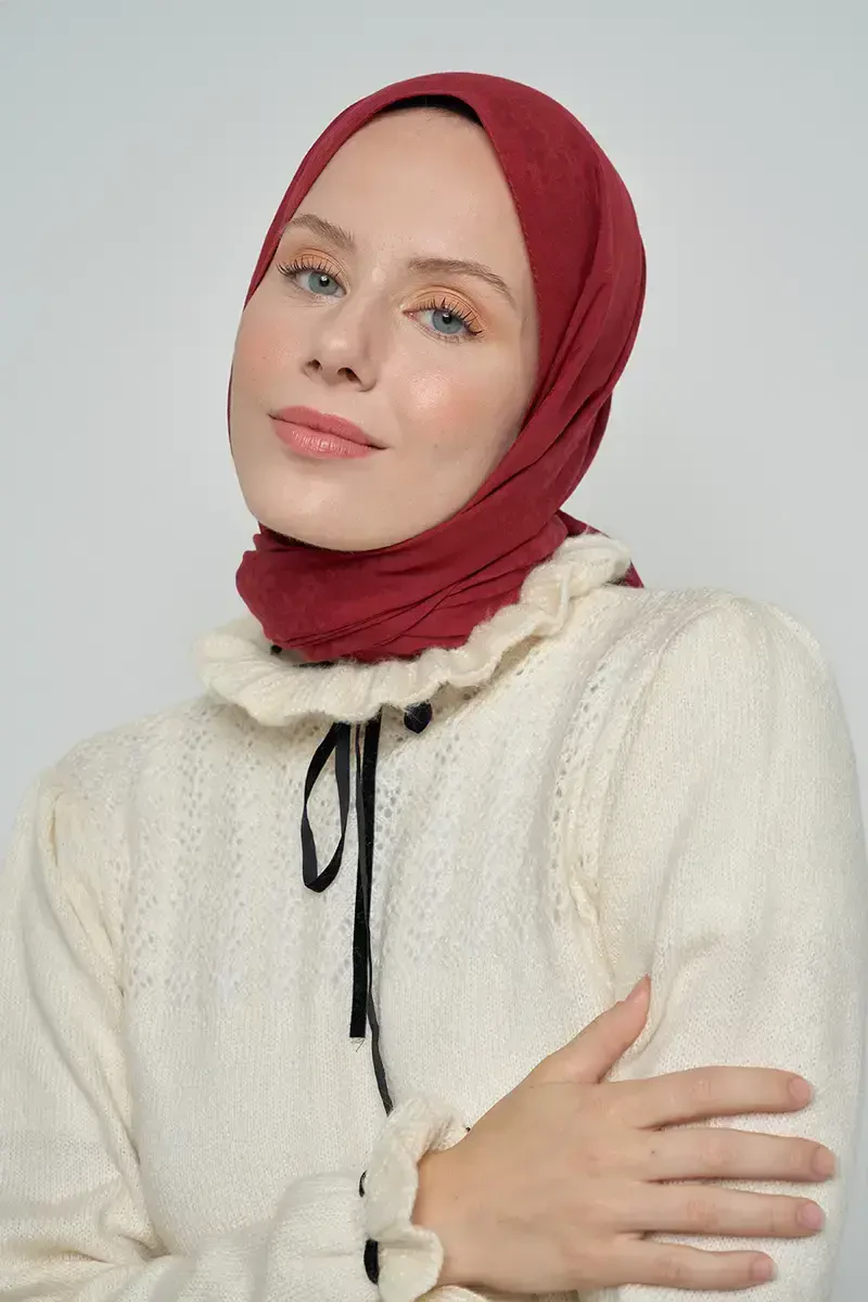 Pamuklu Şal Çiçek Desen - Bordo - ED Scarf