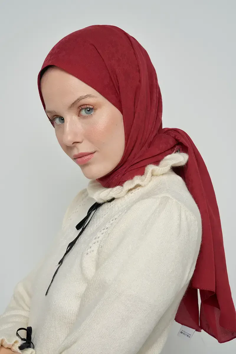 Pamuklu Şal Çiçek Desen - Bordo - ED Scarf