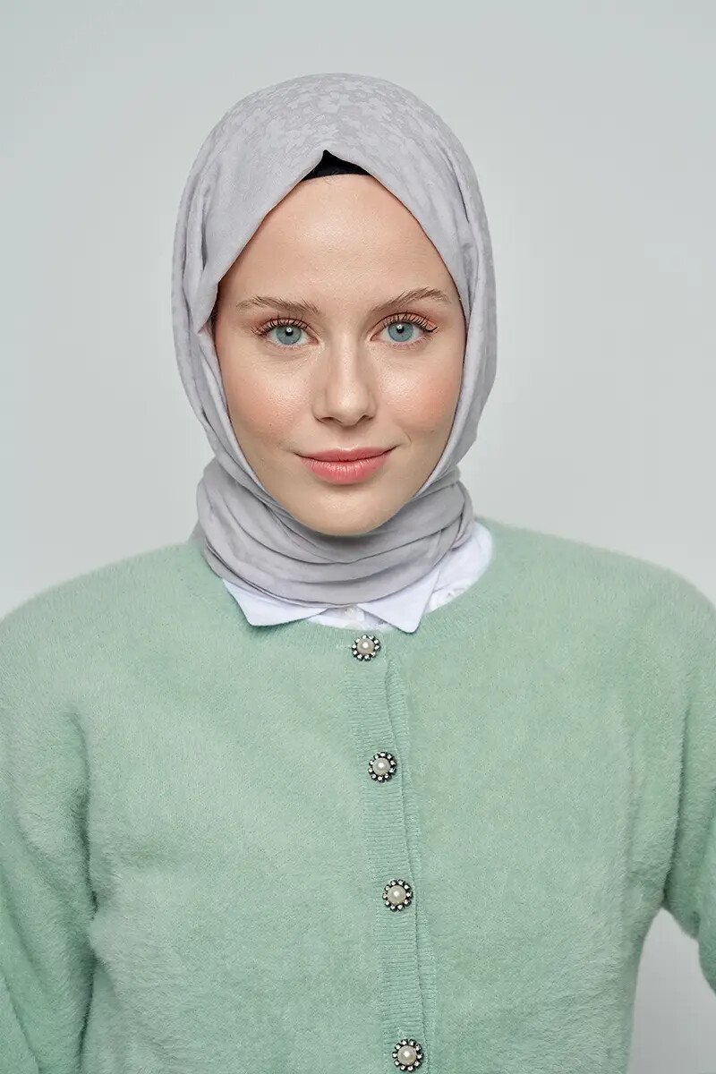 Pamuklu Şal Çiçek Desen - Gri - ED Scarf