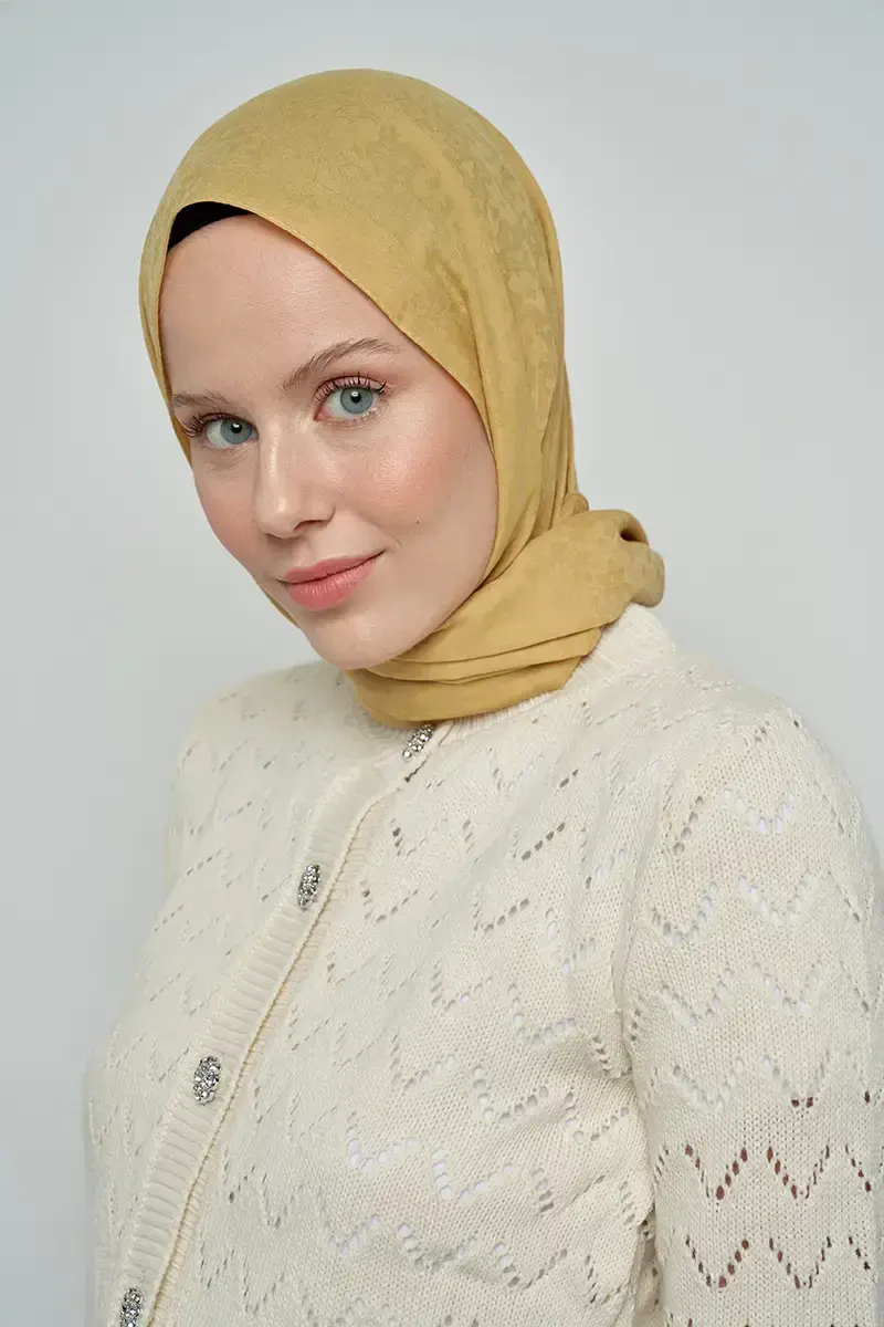 Pamuklu Şal Çiçek Desen - Hardal - ED Scarf