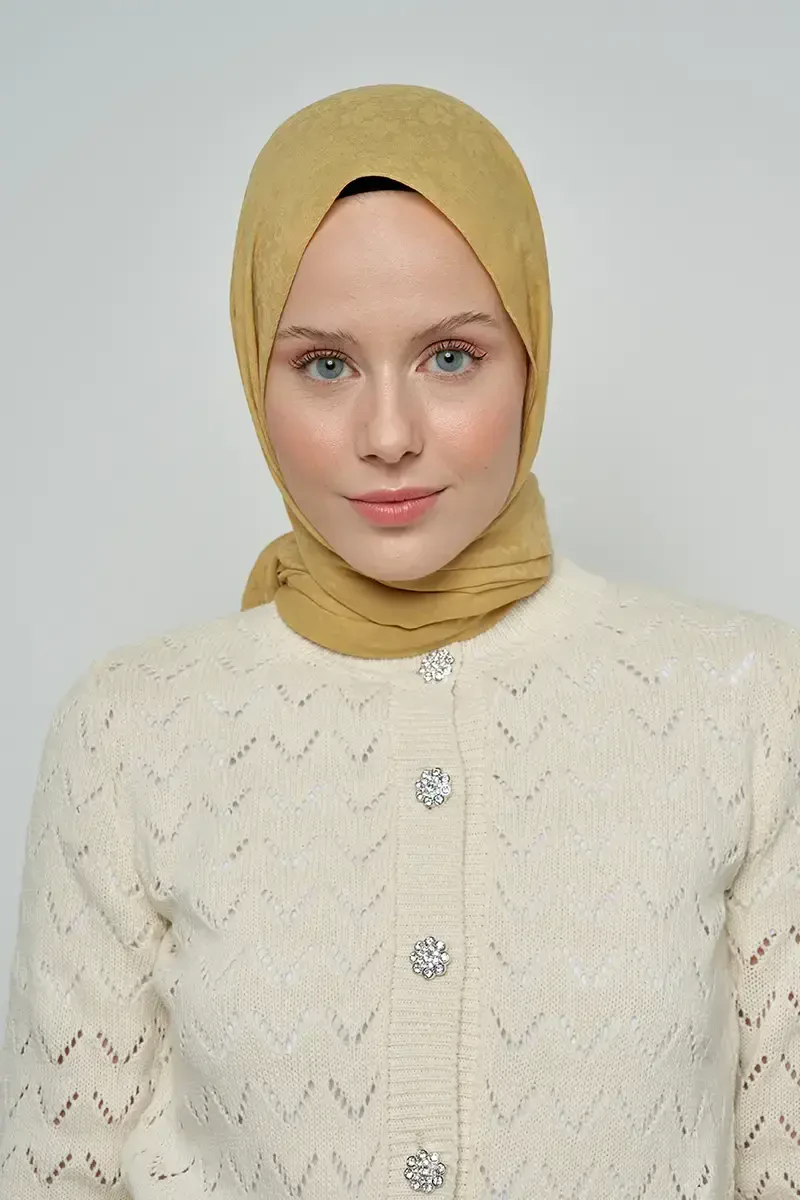 Pamuklu Şal Çiçek Desen - Hardal - ED Scarf