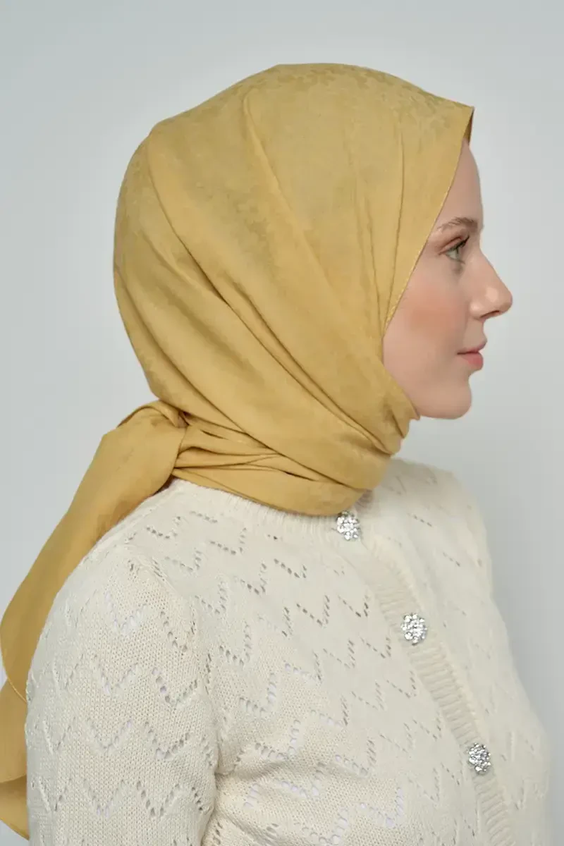 Pamuklu Şal Çiçek Desen - Hardal - ED Scarf