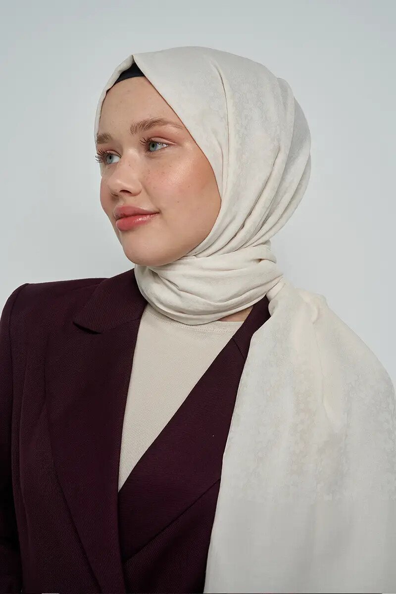 Pamuklu Şal Çiçek Desen - Kırık Beyaz - ED Scarf