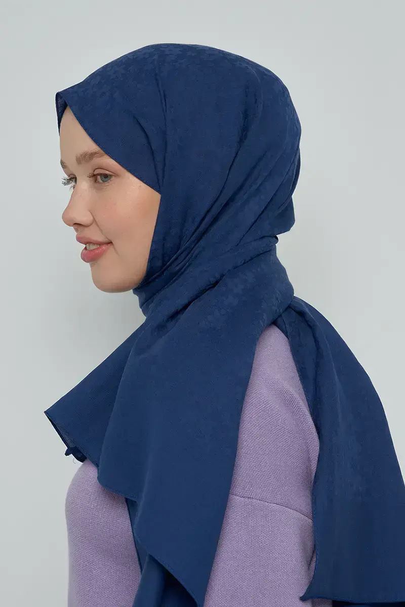 Pamuklu Şal Çiçek Desen - Lacivert - ED Scarf