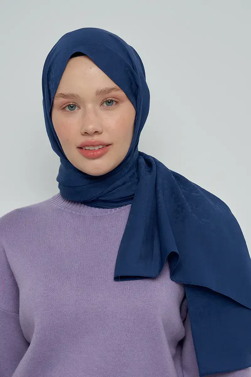 Pamuklu Şal Çiçek Desen - Lacivert - ED Scarf