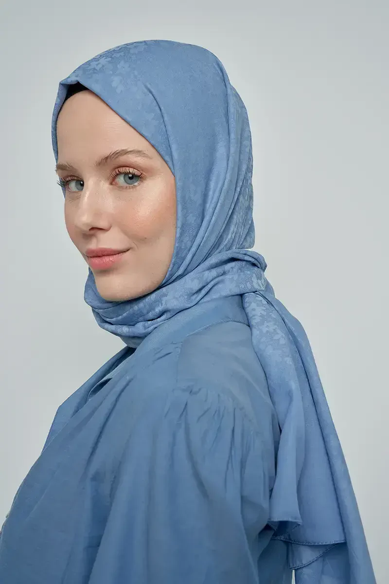 Pamuklu Şal Çiçek Desen - Mavi - ED Scarf