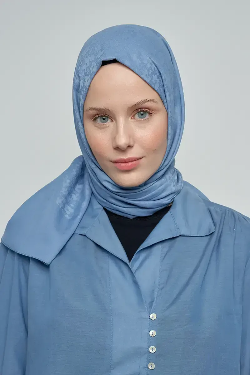 Pamuklu Şal Çiçek Desen - Mavi - 2