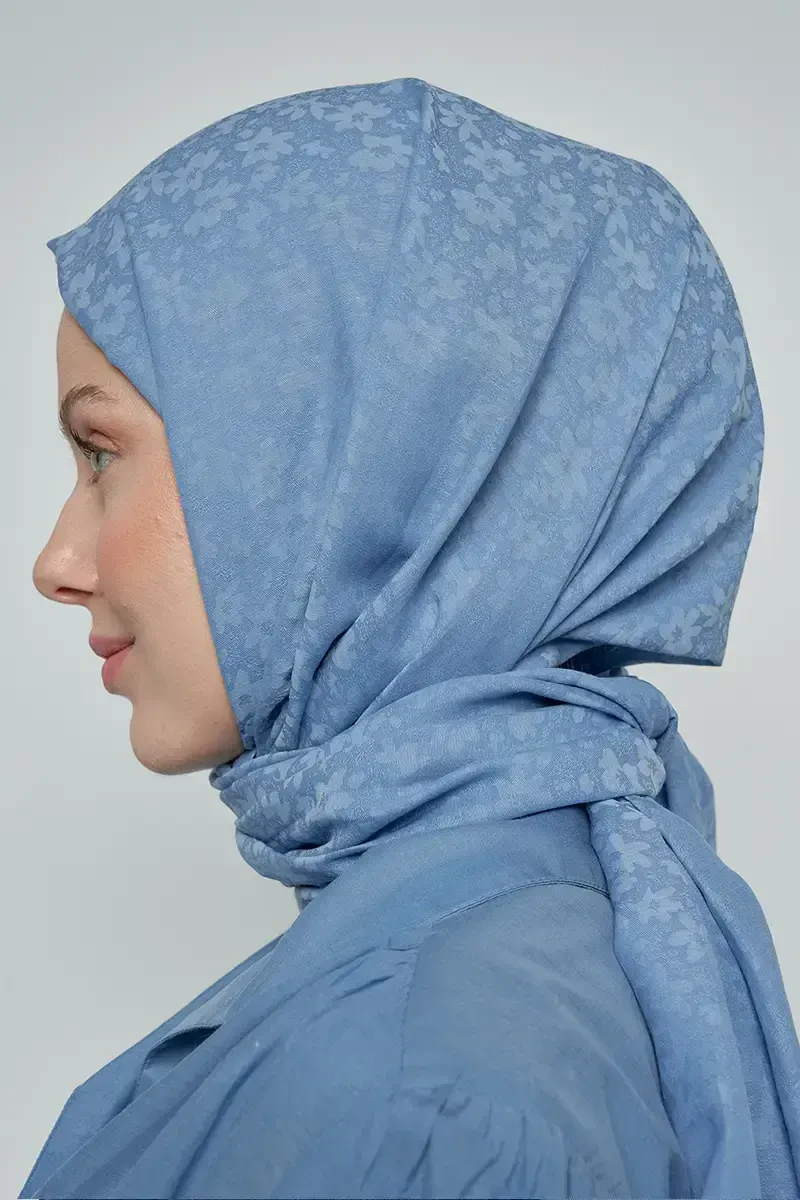 Pamuklu Şal Çiçek Desen - Mavi - ED Scarf