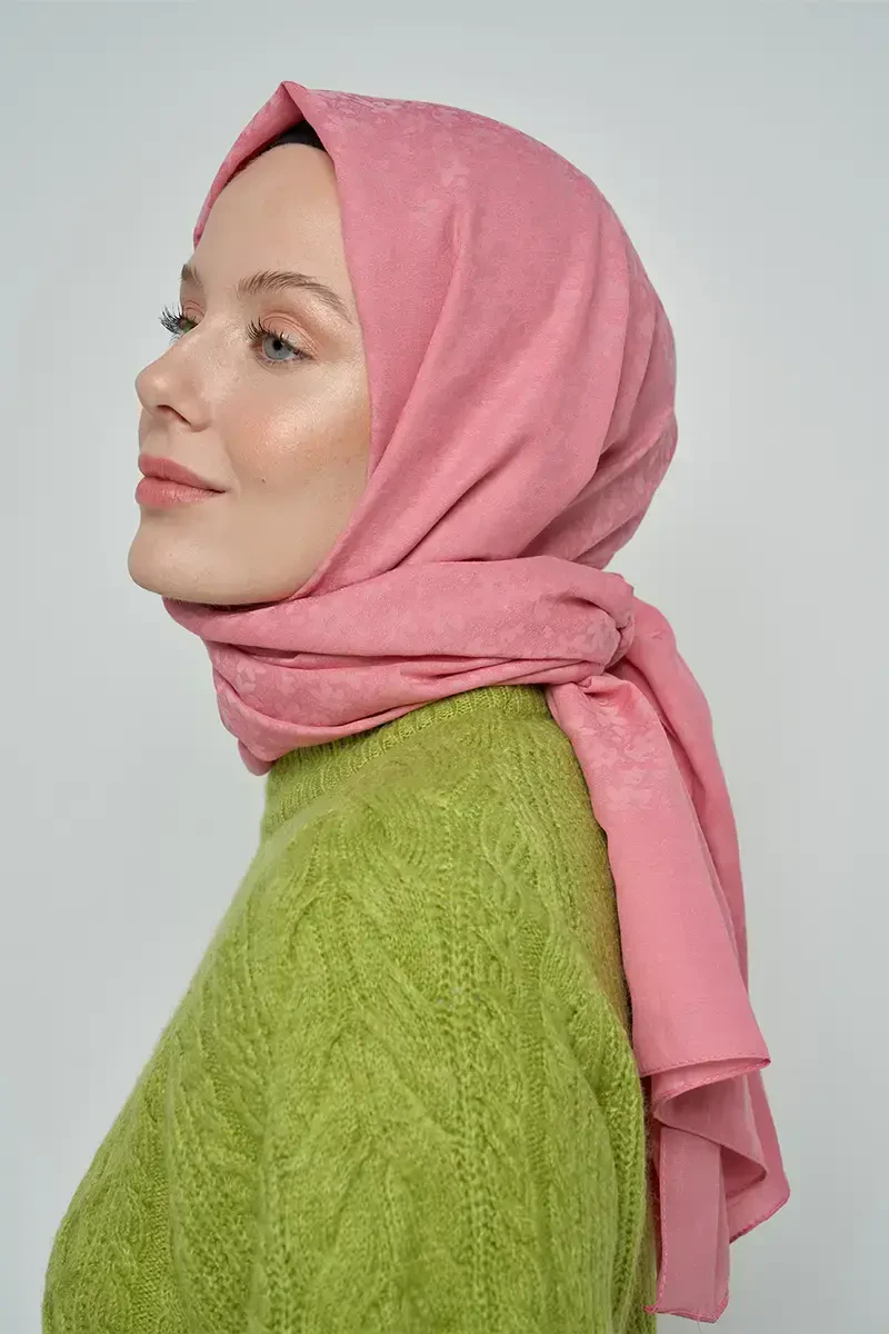 Pamuklu Şal Çiçek Desen - Pembe - ED Scarf