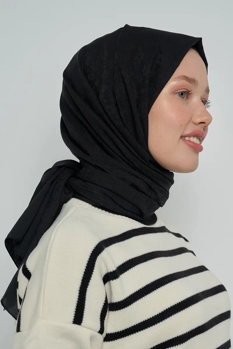 Pamuklu Şal Çiçek Desen - Siyah - ED Scarf