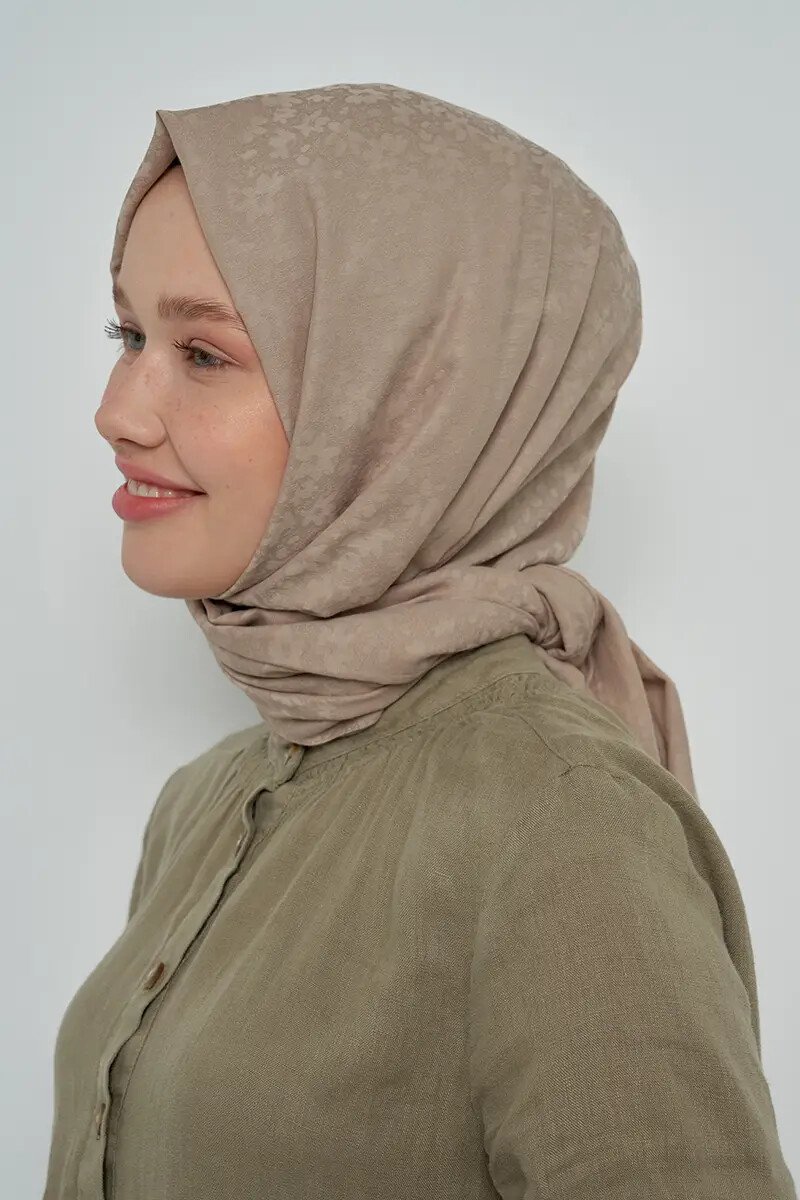 Pamuklu Şal Çiçek Desen - Vizon - ED Scarf