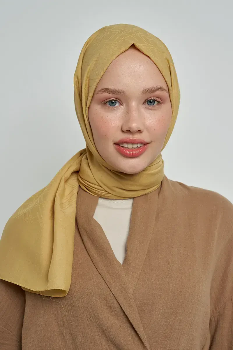 Pamuklu Şal Çizgi Desen - Hardal - ED Scarf